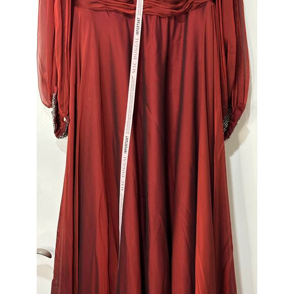 Mac Duggal Red Chiffon Open Sleeve A Line Gown Garnet Size 14 NWT 67414 Romantic - Picture 6 of 16